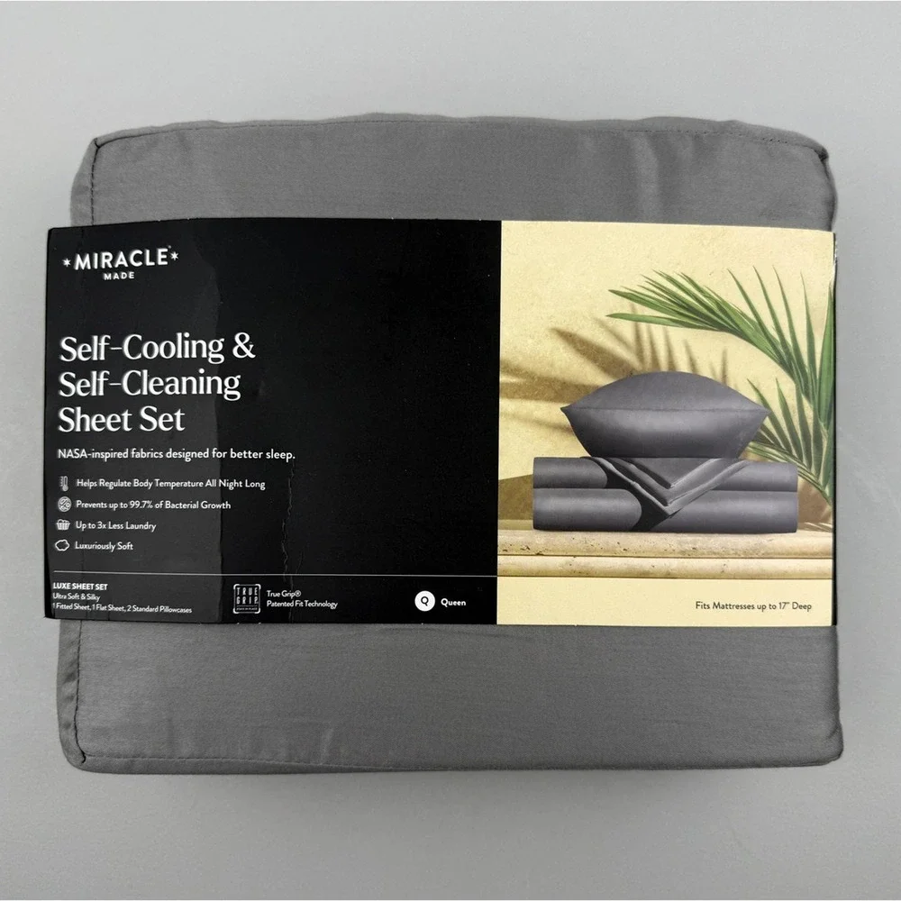 Miracle Made Sheet Set Self-Cooling Self-Cleaning QUEEN Luxe Stone Gray Sateen